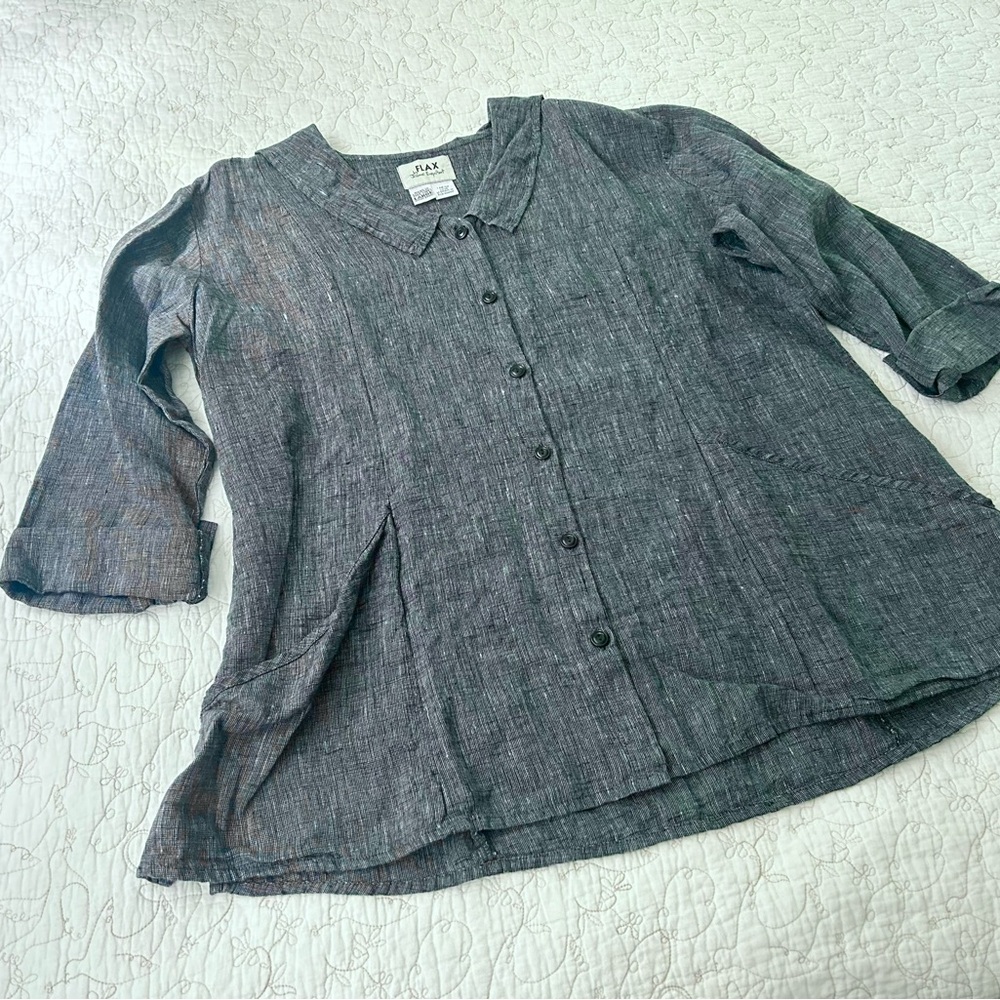 Vintage FLAX Engelheart Blue Moon Linen cottage coastal Shacket sailor collar L